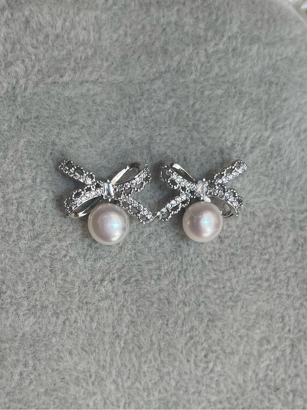 Freshwater Pearl Ribbon Stud Earrings - Women Jewelry 925 silver posts